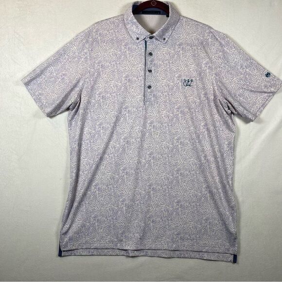 Greyson White/Light Purple Wolves All Over Print Polo Shirt Size Large - Picture 1 of 12